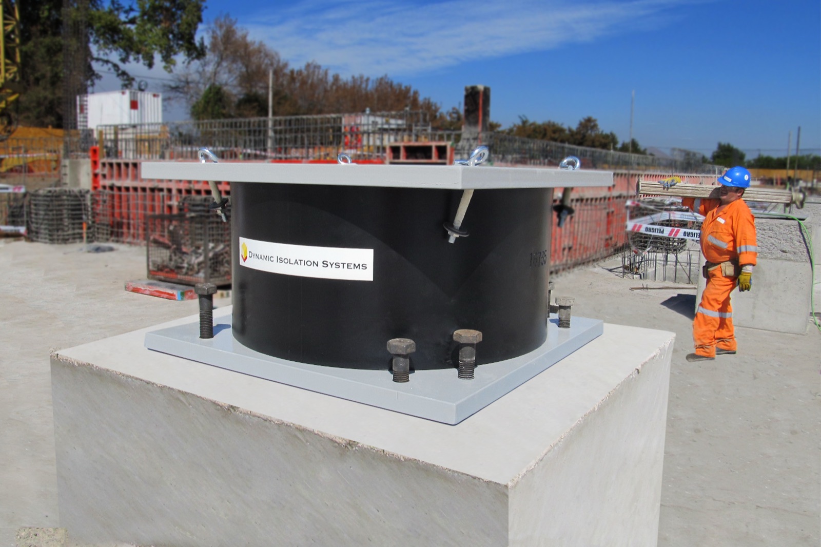 Lead rubber bearing installed on a concrete pedestal