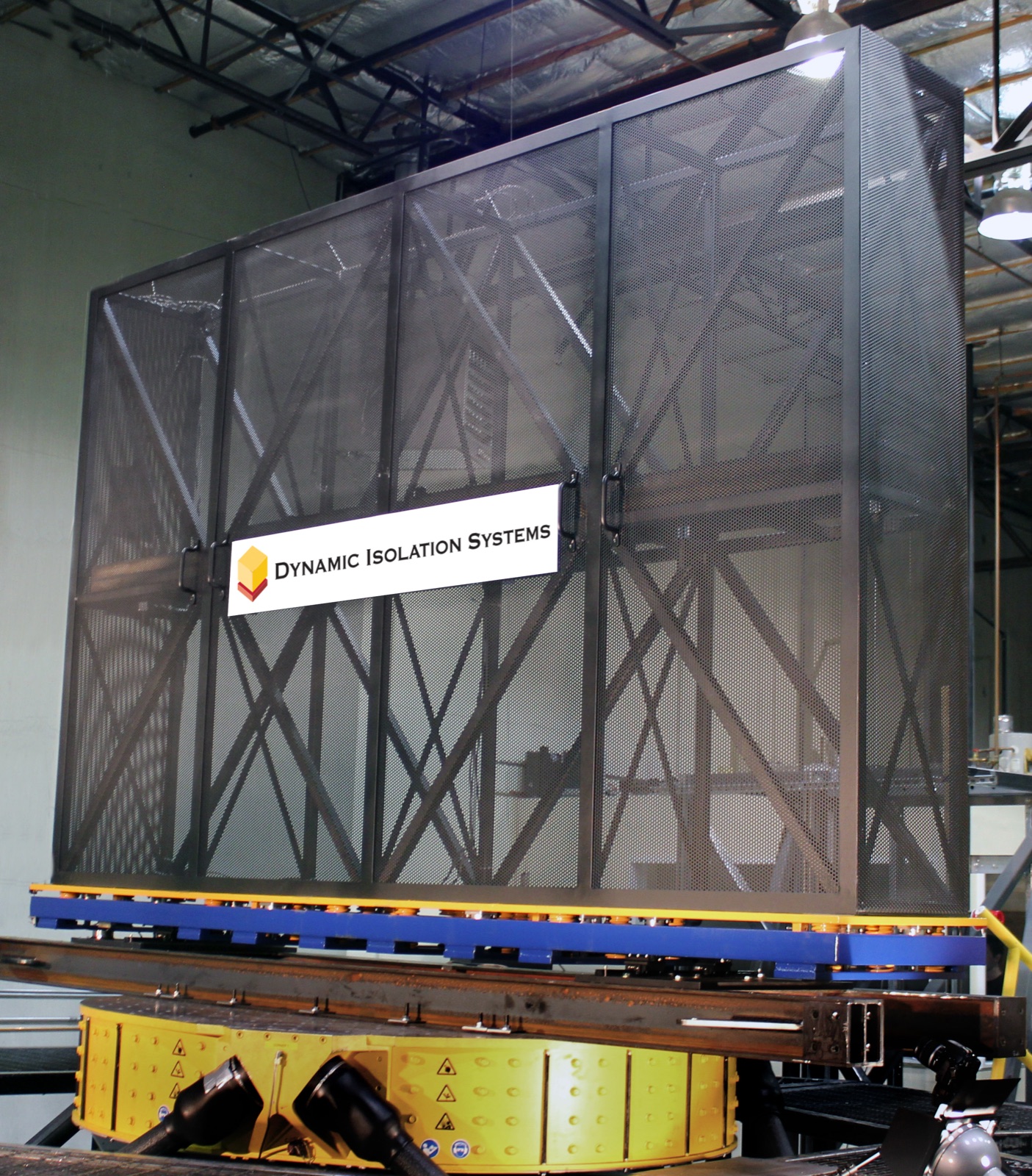 Server rack on a 3D isolation platform during shake-table testing
