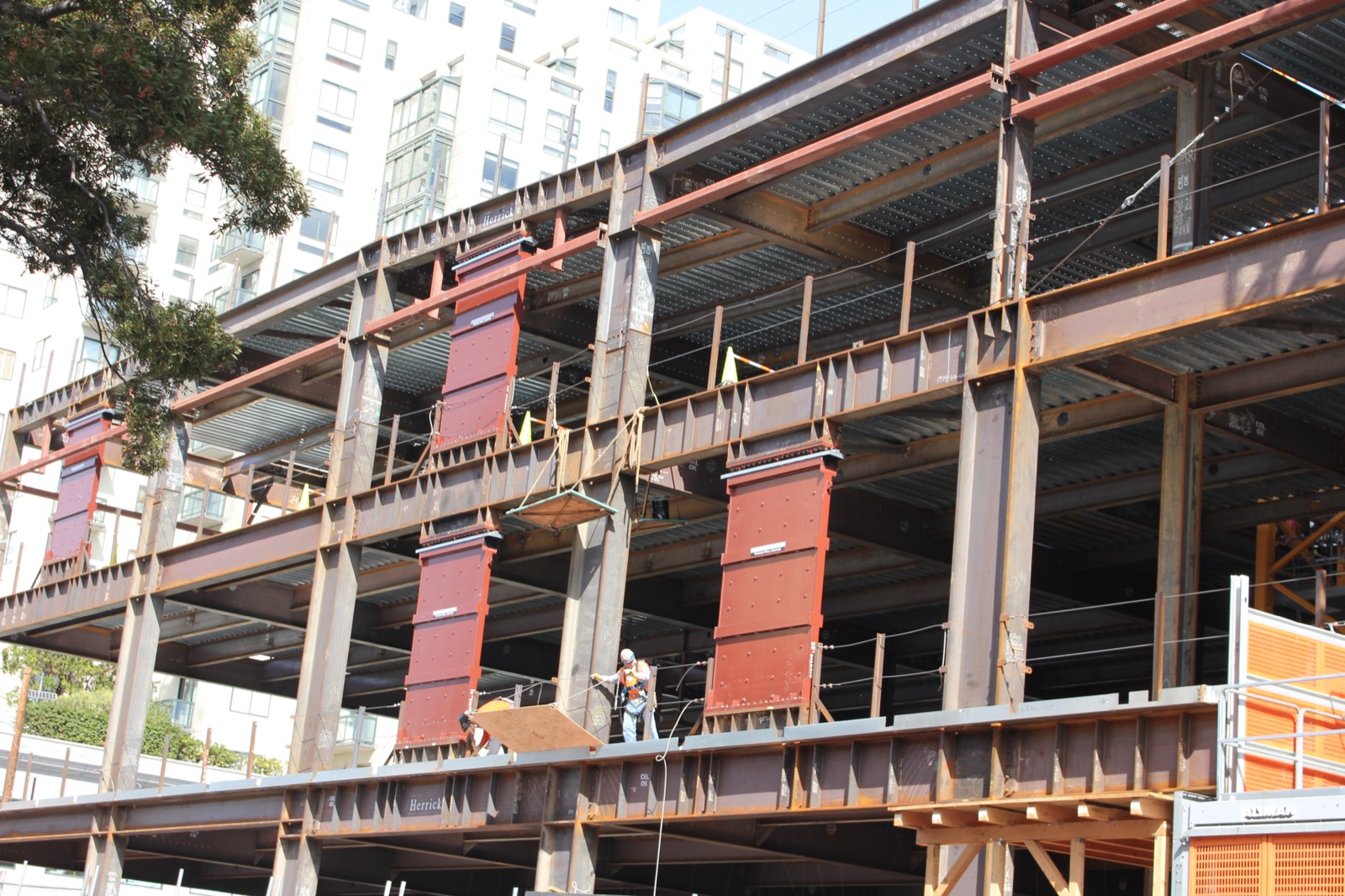 Wall dampers installed on a building under construction